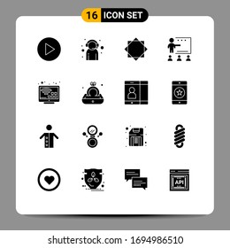 Set of 16 Modern UI Icons Symbols Signs for internet; students; security; school; education Editable Vector Design Elements