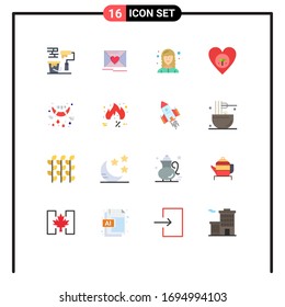 Conjunto de 16 símbolos modernos de iconos de la interfaz de usuario para Halloween; corazón; desarrollador; favorito; paquete editable de ecología de elementos de diseño de vectores creativos