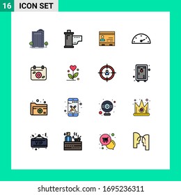 Set of 16 Modern UI Icons Symbols Signs for gauge; people; hollywood; office; cards Editable Creative Vector Design Elements