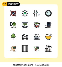 Conjunto de 16 símbolos de símbolos de iconos modernos de la interfaz de usuario para el contacto; centro; ajuste; llamada; elementos de diseño de vectores creativos para uso doméstico