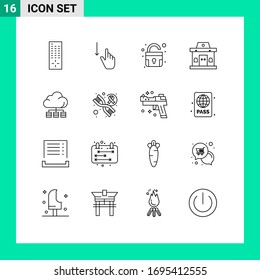 Conjunto de 16 símbolos de iconos de la interfaz de usuario modernos para almacenamiento; nube; bloqueo; urbano; elementos de diseño de vectores editables de oficina
