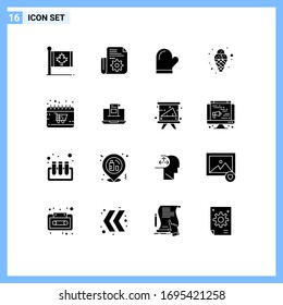 Set of 16 Modern UI Icons Symbols Signs for mardi gras; cream; tools; carnival; kitchen Editable Vector Design Elements