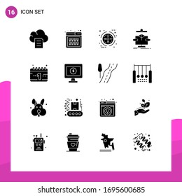 Conjunto de 16 símbolos de símbolos de iconos modernos de la interfaz de usuario para el calendario; diagrama; negocios; datos; algoritmos Elementos de diseño de vectores editables
