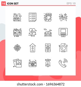 Set of 16 Modern UI Icons Symbols Signs for holiday; celebration; discount; flag; shop Editable Vector Design Elements