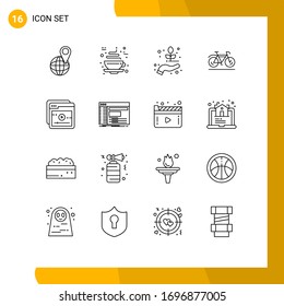 Set of 16 Modern UI Icons Symbols Signs for online; sport; hand; walk; bicycle Editable Vector Design Elements