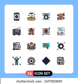 Set of 16 Modern UI Icons Symbols Signs for radio; device; online; sweets; candy Editable Creative Vector Design Elements