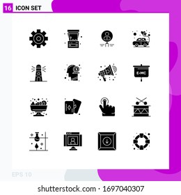 Conjunto de 16 símbolos modernos de iconos de la interfaz de usuario para el corazón; búsqueda; encontrar; recurso; elementos de diseño de vectores editables de ampliación