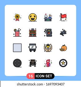 Set of 16 Modern UI Icons Symbols Signs for healthy; place; chat; notification; country Editable Creative Vector Design Elements