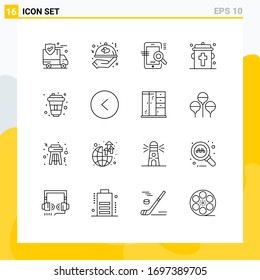 Conjunto de 16 símbolos de iconos modernos de la interfaz de usuario para cola; ojo; búsqueda; frasco; elementos de diseño de vectores editables de configuración