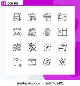 Set of 16 Modern UI Icons Symbols Signs for time; clock; gift; copyrighted; business Editable Vector Design Elements