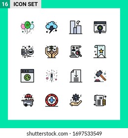 Conjunto de 16 símbolos de símbolos de iconos modernos de la interfaz de usuario para el eco; envase; paisaje; encontrar; elementos de diseño de vectores creativos editables en Web