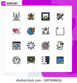 Set of 16 Modern UI Icons Symbols Signs for clock; satellite; holidays; communication; interior Editable Creative Vector Design Elements