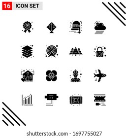 Conjunto de 16 símbolos de símbolos de iconos modernos de la interfaz de usuario para flecha; servidor; sombrero santa; capas; elementos de diseño de vectores editables por sol
