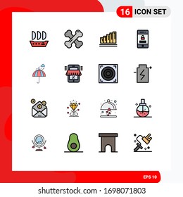Set of 16 Modern UI Icons Symbols Signs for rain; umbrella; chart; technology; protection Editable Creative Vector Design Elements