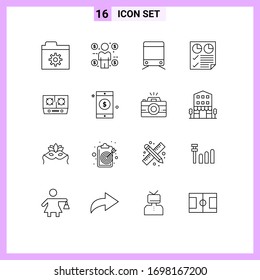 Set of 16 Modern UI Icons Symbols Signs for kitchen; stove; train; two; page Editable Vector Design Elements