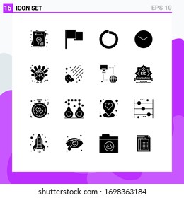 Set of 16 Modern UI Icons Symbols Signs for meteor; thanksgiving; washer; holiday; clock Editable Vector Design Elements