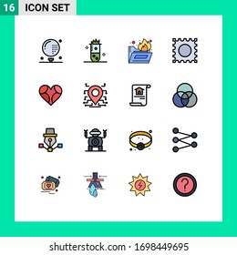 Set of 16 Modern UI Icons Symbols Signs for favorite; heart; nuclear fission; lsd; folder fire Editable Creative Vector Design Elements