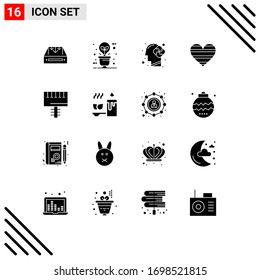 Set of 16 Modern UI Icons Symbols Signs for like; heart; eco bulb; puzzle; mind Editable Vector Design Elements