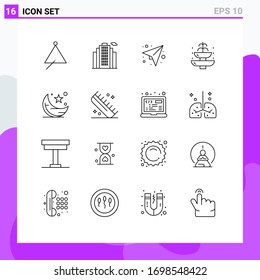 Set of 16 Modern UI Icons Symbols Signs for moon; tourism; message; journey; fountain Editable Vector Design Elements