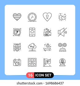 Set of 16 Modern UI Icons Symbols Signs for support; mark; heart; ask; puzzle Editable Vector Design Elements