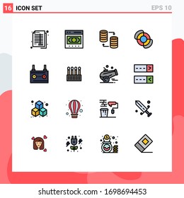 Conjunto de 16 símbolos modernos de iconos de la interfaz de usuario para el verano; playa; dinero; participación; elementos de diseño de vectores creativos editables de SQL