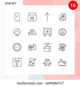 Conjunto de 16 símbolos modernos de iconos de la interfaz de usuario para la polarización; noche; comenzar; estudio; elementos de diseño de vectores editables por micrófono