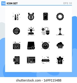 Set of 16 Modern UI Icons Symbols Signs for earth; creative; nation; color wheel; android Editable Vector Design Elements
