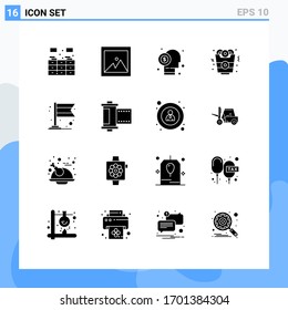 Set of 16 Modern UI Icons Symbols Signs for flag; banner; capitalist; food; onion ring Editable Vector Design Elements