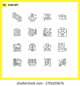Set von 16 Symbolen der modernen Benutzeroberfläche, Zeichen für den Bericht; Gesundheitsversorgung; Welttag; Abschluss; Layoutelemente für bearbeitbare Vektorillustrationen