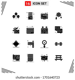 Conjunto de 16 símbolos modernos de iconos de la interfaz de usuario para el corazón; regalo; digital; fontanería; elementos de diseño de vectores editables mecánicos