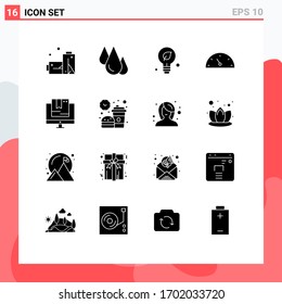 Set of 16 Modern UI Icons Symbols Signs for online; commerce; ecology; speed; gauge Editable Vector Design Elements