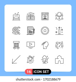 Set of 16 Modern UI Icons Symbols Signs for real estate; home; testing; jewelry; diamond Editable Vector Design Elements