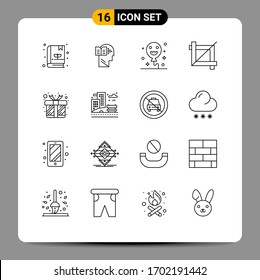 Conjunto de 16 símbolos modernos de iconos de la interfaz de usuario para la ciudad; amor; halloween; presente; elementos de diseño de vectores editables gráficos