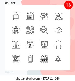 Set of 16 Modern UI Icons Symbols Signs for coffee; canada; graphic design; camp; sweets Editable Vector Design Elements