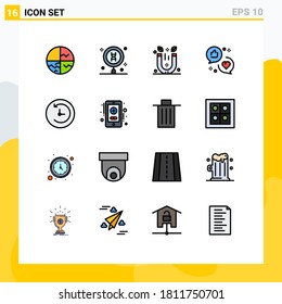 Set of 16 Modern UI Icons Symbols Signs for love; communication; science; advertising; spa Editable Creative Vector Design Elements