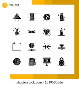 Set of 16 Modern UI Icons Symbols Signs for medal; sugar bottle; help; sugar; information Editable Vector Design Elements