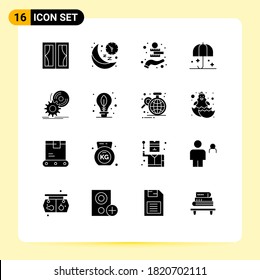 Set of 16 Modern UI Icons Symbols Signs for safety; protection; night; insurance; coins money Editable Vector Design Elements