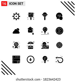 Set of 16 Modern UI Icons Symbols Signs for cloudy; cloud; rattle; sky; conversation Editable Vector Design Elements