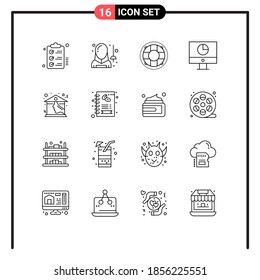 Set of 16 Modern UI Icons Symbols Signs for graph; computer; man; preserver; lifebuoy Editable Vector Design Elements