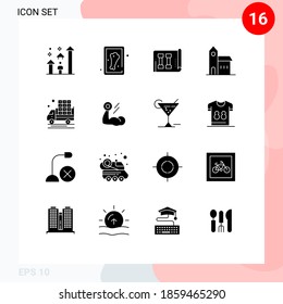 Set of 16 Modern UI Icons Symbols Signs for agriculture; historic; equipment; church; building Editable Vector Design Elements