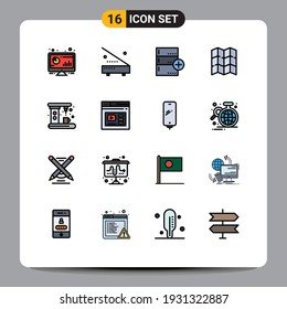Set of 16 Modern UI Icons Symbols Signs for motivation; map; equipment; database; base Editable Creative Vector Design Elements