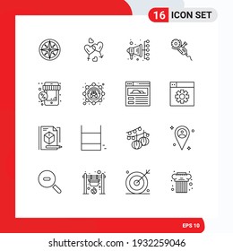 Conjunto de 16 símbolos de símbolos de iconos modernos de la interfaz de usuario para la hoja; poder; amor; sierra circular; materiales de diseño de vectores editables de marketing digital