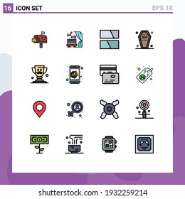 Set of 16 Modern UI Icons Symbols Signs for halloween; death; wedding arch; coffin; layout Editable Creative Vector Design Elements