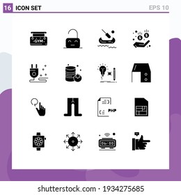 Set of 16 Modern UI Icons Symbols Signs for supermarket; marketing; kayak; cable; money Editable Vector Design Elements