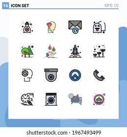 Set of 16 Modern UI Icons Symbols Signs for tree; forest; mail; fun; game Editable Creative Vector Design Elements