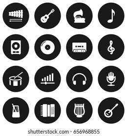 Set Of 16 Music Icons Set.Collection Of Banjo, Rhythm Motion, Tape And Other Elements.