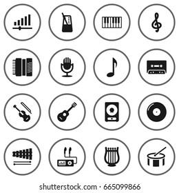 Set Of 16 Music Icons Set.Collection Of Knob, Karaoke, Percussion And Other Elements.