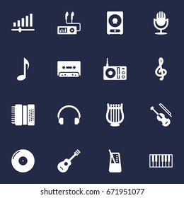 Set Of 16 Music Icons Set.Collection Of Quaver, Acoustic, Rhythm Motion And Other Elements.