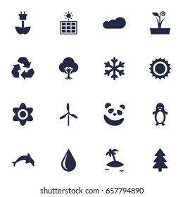 Set Of 16 Natural Icons Set.Collection Of Conservation, Bear, Isle Beach And Other Elements.