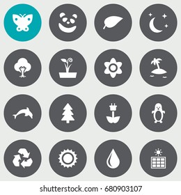 Set Of 16 Natural Icons Set.Collection Of Foliage, Tree, Blob And Other Elements.